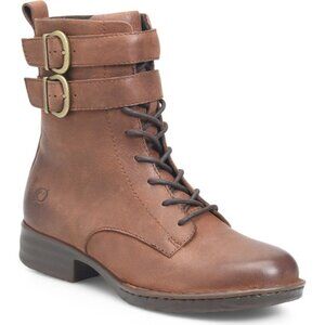 BORN Camryn Genuine Leather Brown Double Buckle Strap Lace-Up Cognac Boots 8.5
